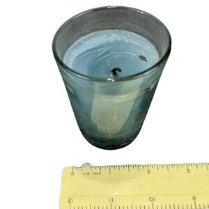 Blue Glass Votive Candle Holder With Wax 3 Inches Tall Rustic Decor Accent Piece